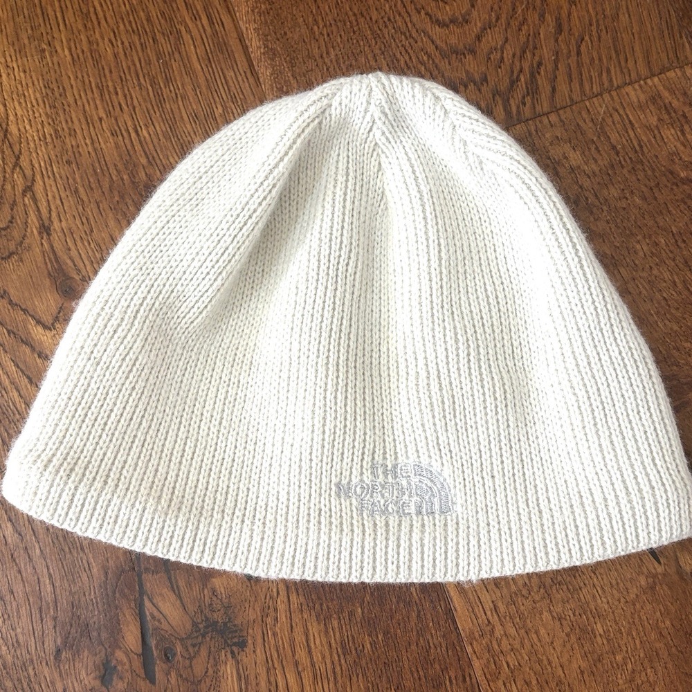 The‎ North Face Cream White Knit Fleece Lined Beanie Hat A513 One Size OS